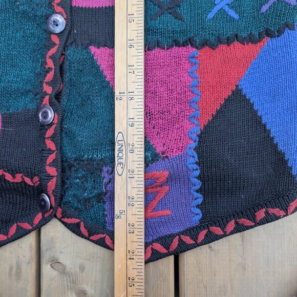 Vintage Y2K Sigrid Olsen Cardigan Sweater Vest Women's M Green Colourblock Retro - Picture 6 of 7